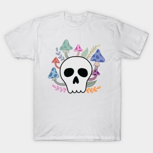 Skull with Mushrooms and Flowers T-Shirt